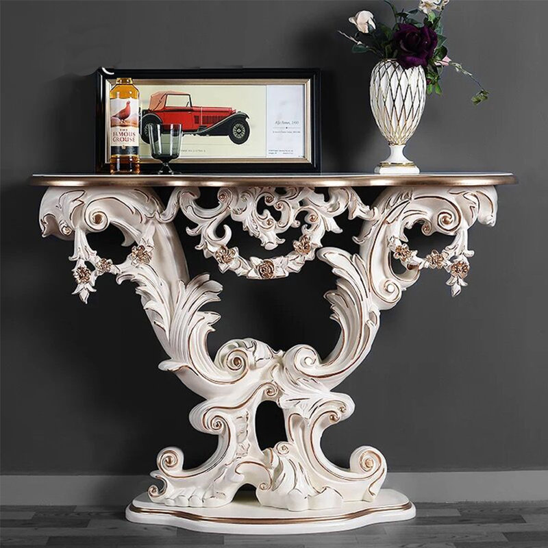 European-style solid wood entrance table, White