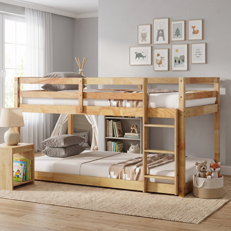 Lit superposé simple au-dessus d'un lit simple en bois d'hévéa massif avec échelle et plateformes à lattes renforcées