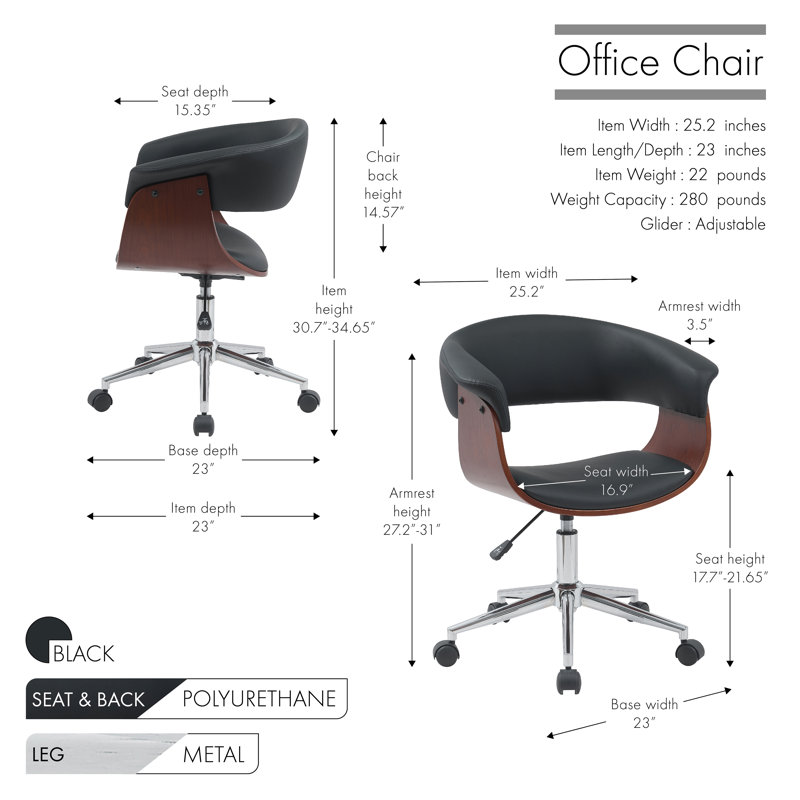 Rhodes Faux Leather Mid-Century Office Chair, Black