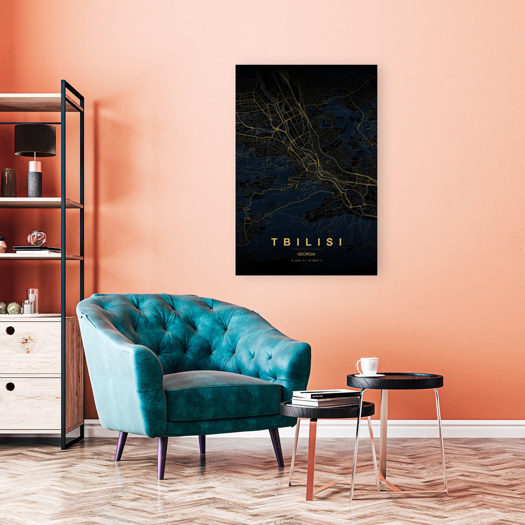 Tbilisi Golden City Map Abstract Minimalist Modern City Wall Art Print