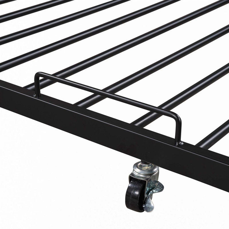 Structure de lit plateforme en métal avec lit gigogne, ports USB, Noir, Double