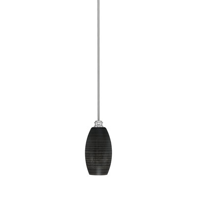 Mini-luminaire suspendu à tige avec verre matricé noir 5,5 po Edge