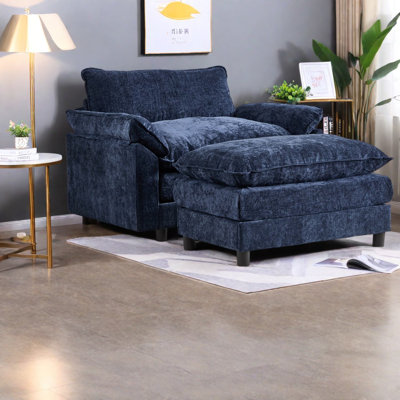 Chaises d'appoint modernes avec repose-pieds, chenille bleue, confort de salon spacieux