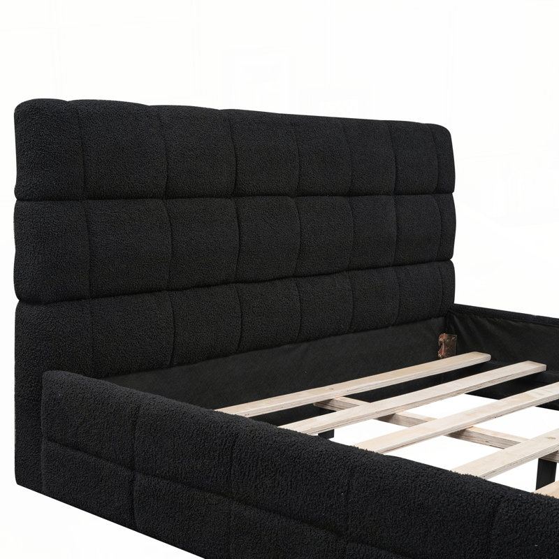 Grand lit plateforme tapissier, noir, Noir