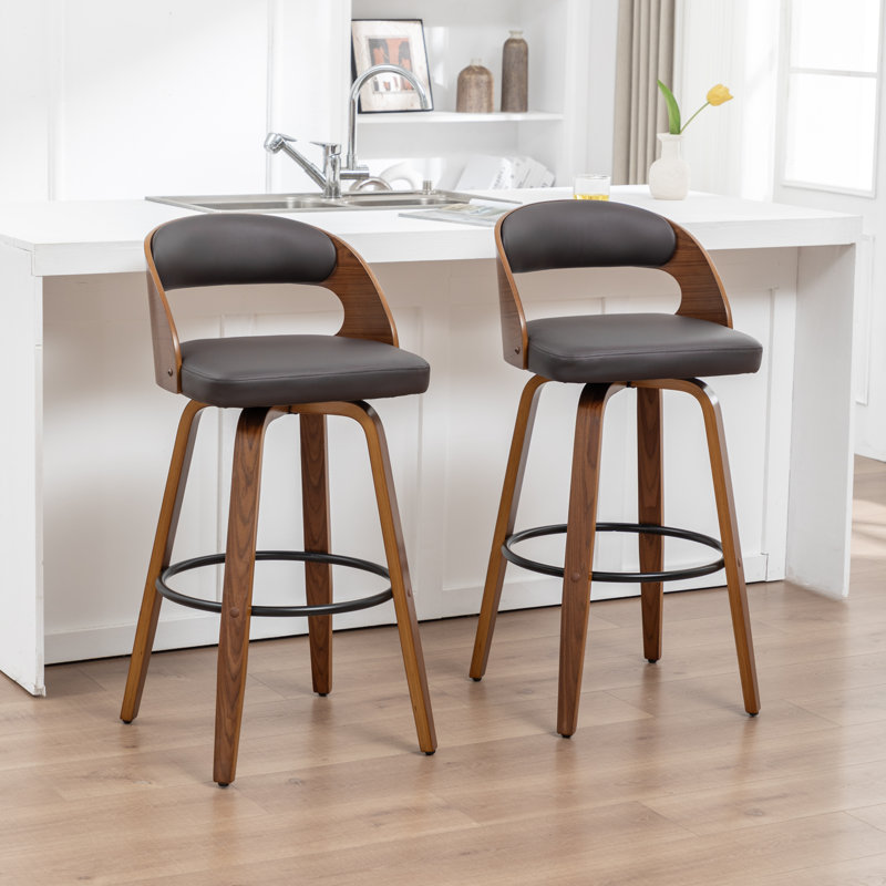 Swivel Upholstered and Faux Leather Bar Stool, Brown, Bar Stool (76.2cm Seat height)