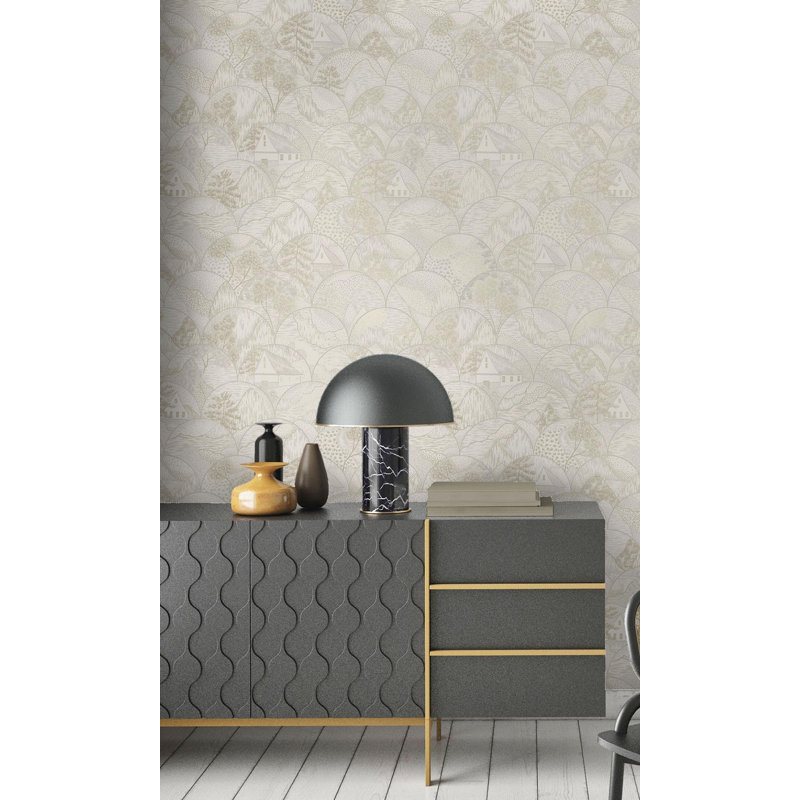 Demetro Plum Tropical 33' L x 21" W Texture Wallpaper Roll, Cream