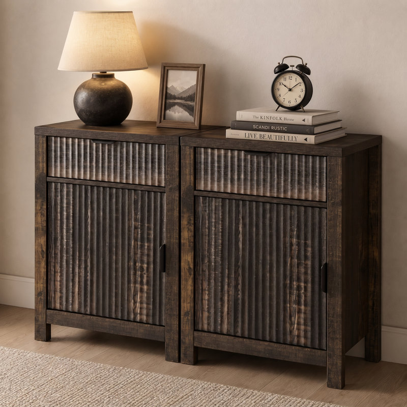  Ensemble de 2 tables de chevet robustes avec tiroir, table de chevet de 18,8 po de largeur avec rangement, table de bout robuste
