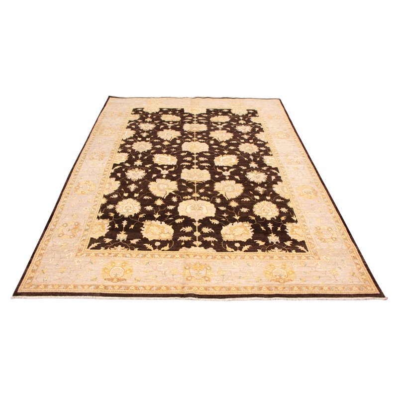 Tapis brun foncé en laine noué à la main de conception unique 10 pi 1 po x 14 pi 4 po New Age