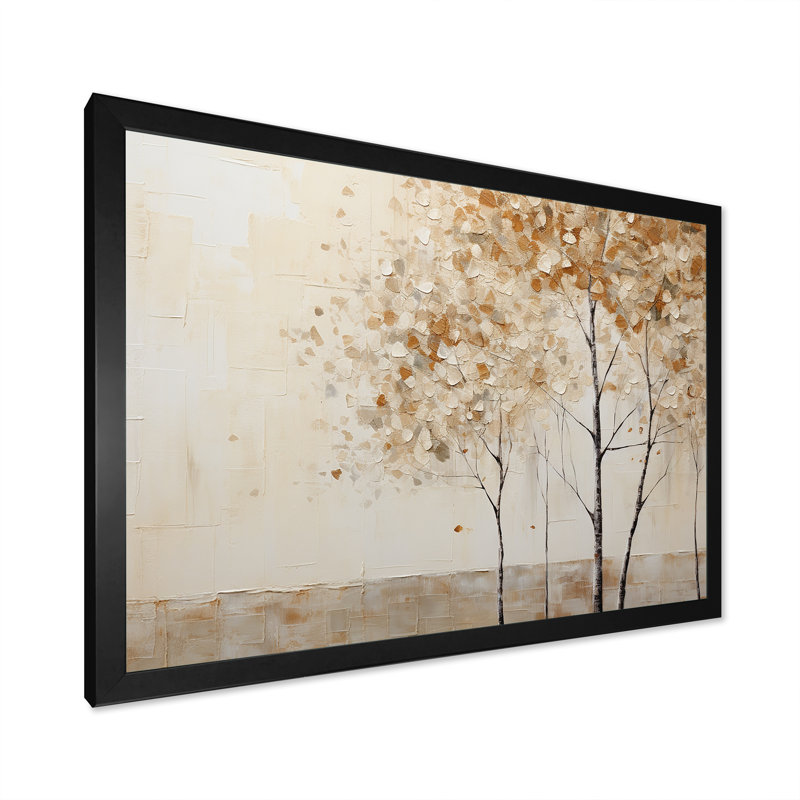 Harmonisation des arbres beiges IV sur toile, Cadre simple noir, H 16 po x l 32 po x P 1 po