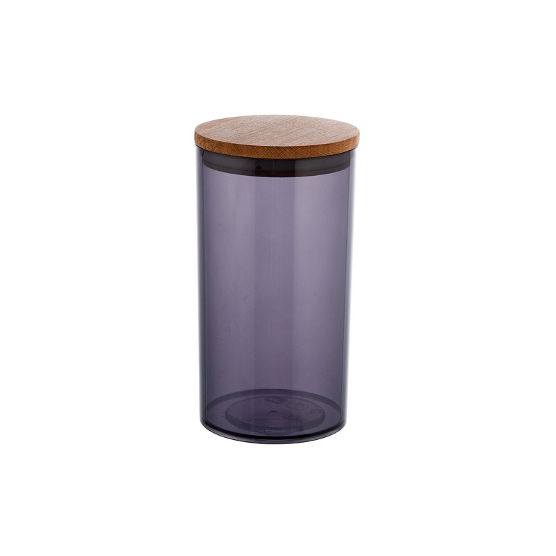 Boîte de rangement élégante avec couvercle en bois, couleur anthracite, 10 x 10 x 18,5 pouces | Plastique sans BPA, capacité de 33,8 oz liq. Lavable au lave-vaisselle, parfaite pour organiser la maison et la cuisine, durable et de conception moderne