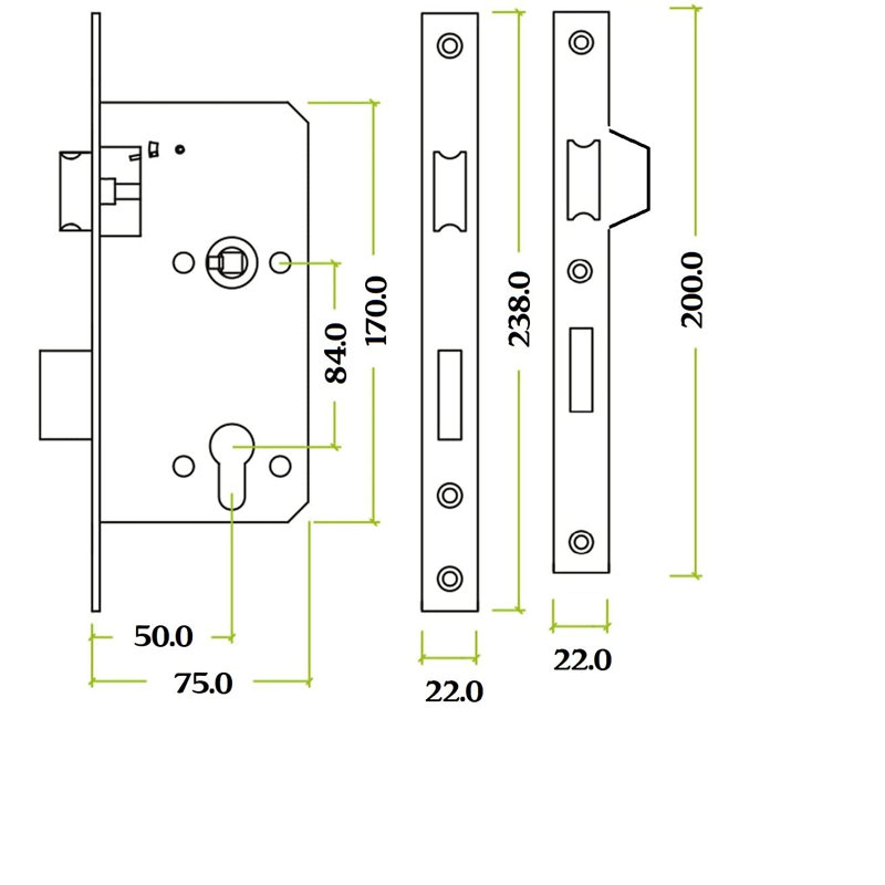 Golden Grace Astrid Design Modern Door Handle in Duo Dual Chrome Euro Profile Lock Pack with 3 Keys 70mm Barrell 35/35