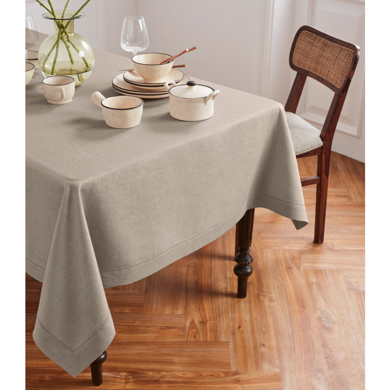 Medium Weight Hemstitch Linen Tablecloth, 108" x 60", Natural