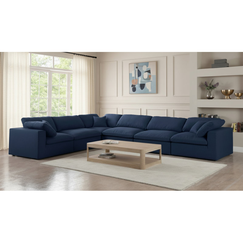 Canapé modulaire Burrows, Tissu texturé en lin bleu marine