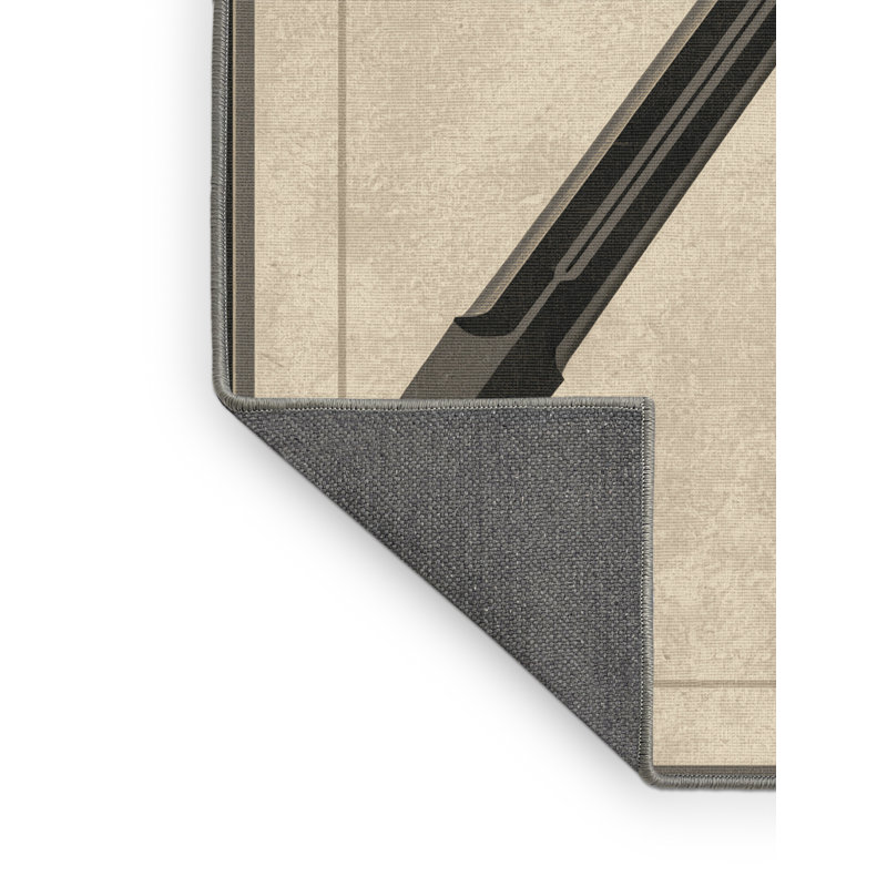 Soft Plush Barreto Medieval Longsword Traditional Area Rug in Beige – Gray Binding, 2x3