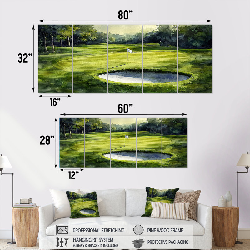 «Golf Course», «Horizon II», art mural moderne pour le salon, H 28 po x l 60 po, 5