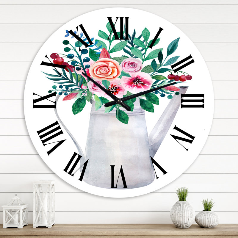 Bouquets de fleurs dans un pot de fleurs rustique - Horloge murale traditionnelle, Grand