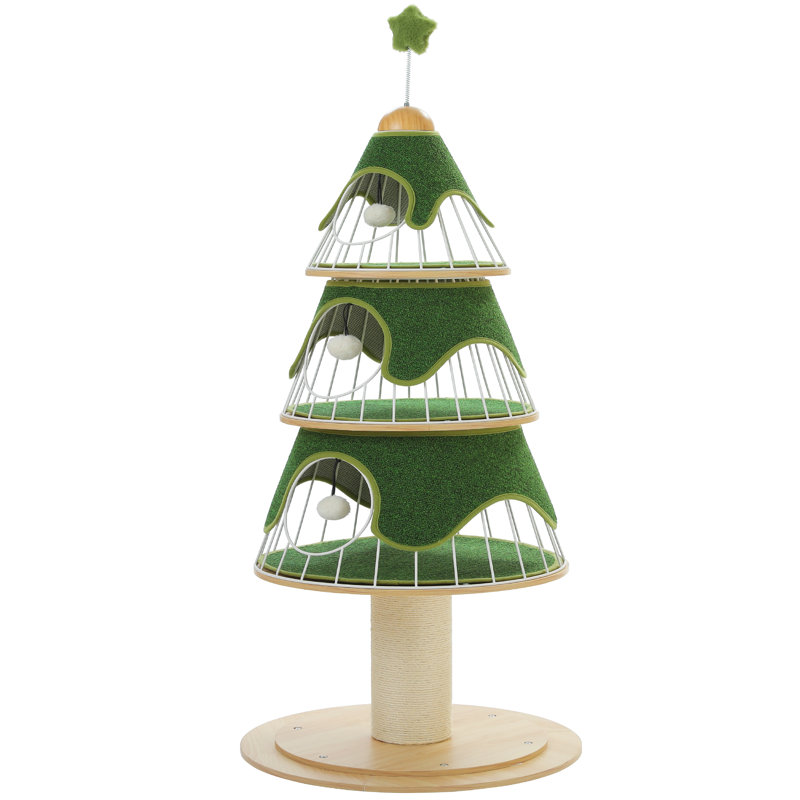 Tour pour chat 51,2 po H avec 3 maisons pour chat, Vert