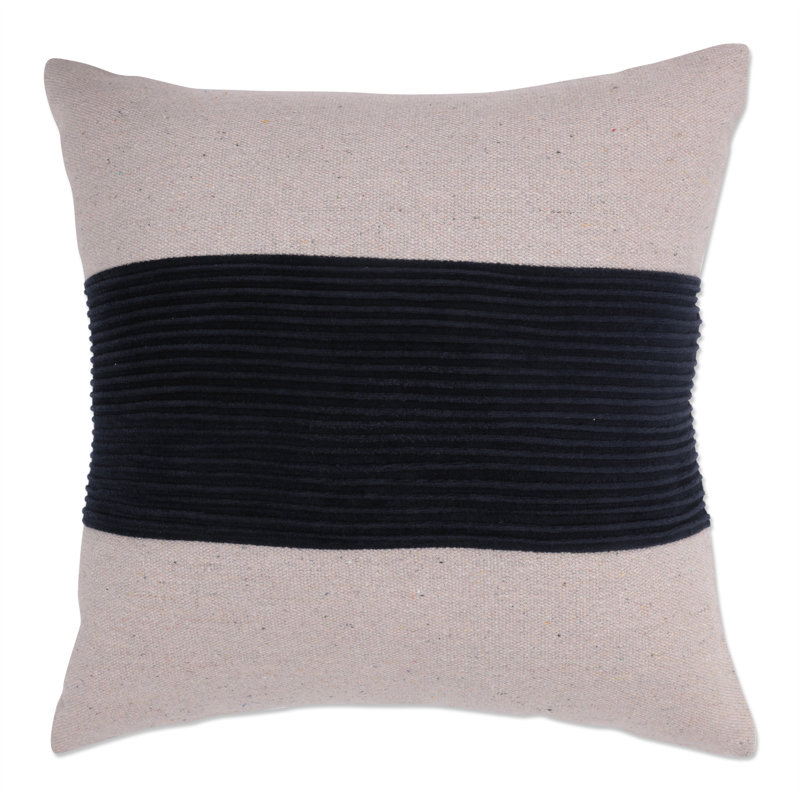 Coussin décoratif à larges rayures plissées en velours jaune, 18 po x 18 po, Bleu
