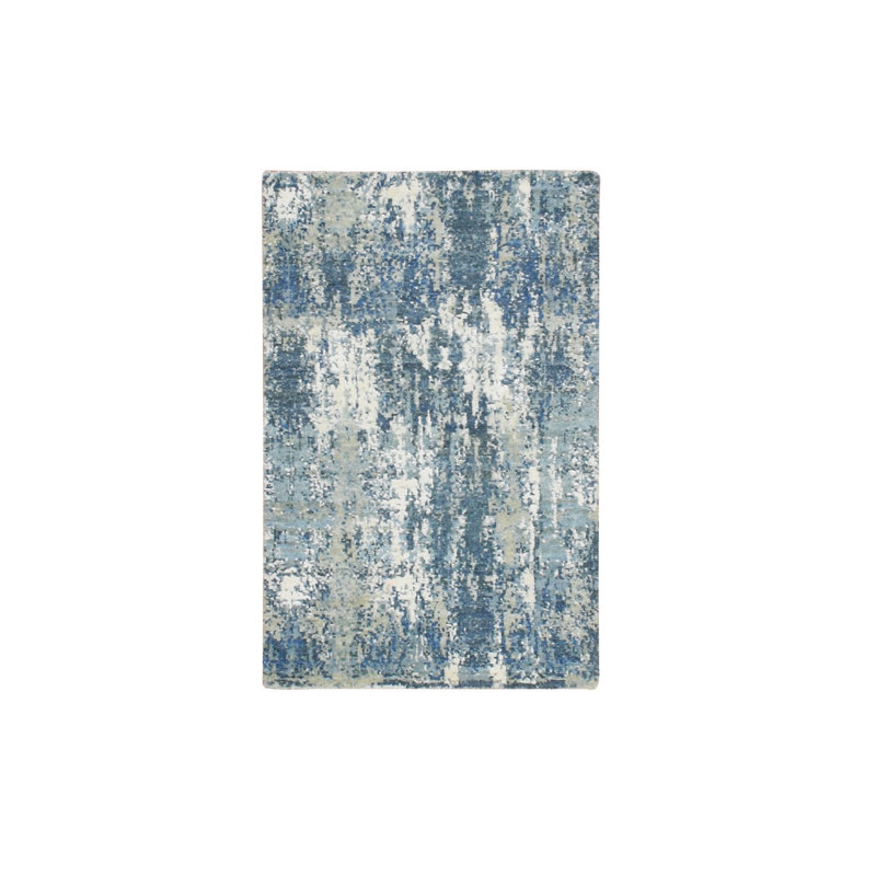 Tapis bleu sarcelle en laine et soie à motif abstrait 2 pi x 3 pi 2 po FFFF2A2599F246C5B15C639F47F7AA65