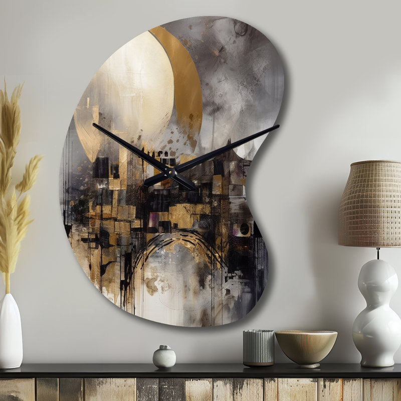 Exploration de la lune dorée évolutive I - Horloge murale en forme de paysage, horloge murale asymétrique jaune, Grand