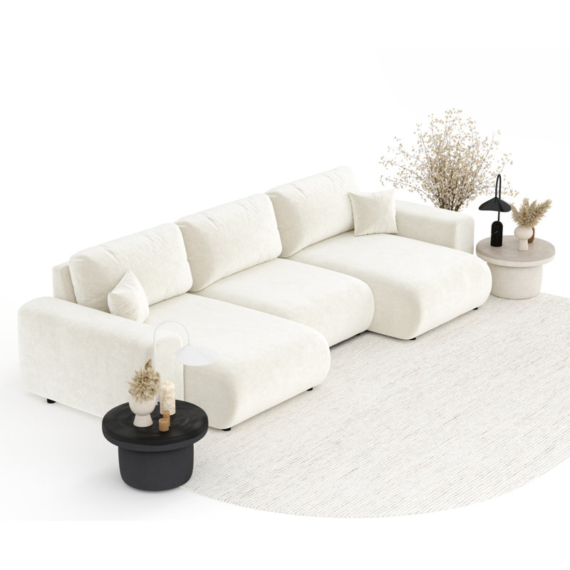 Six-seater panoramic sofa, Beige Velvet