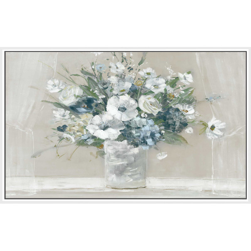 " Be Happy " by Sally Swatland, 27.5" H x 43.5" W x 2" D, White Floater Frame