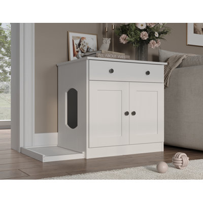 Palace Imports 100% Solid Wood Haajarah 2-Door Cat Litter Enclosure with 2-Drawers and Litter Catch