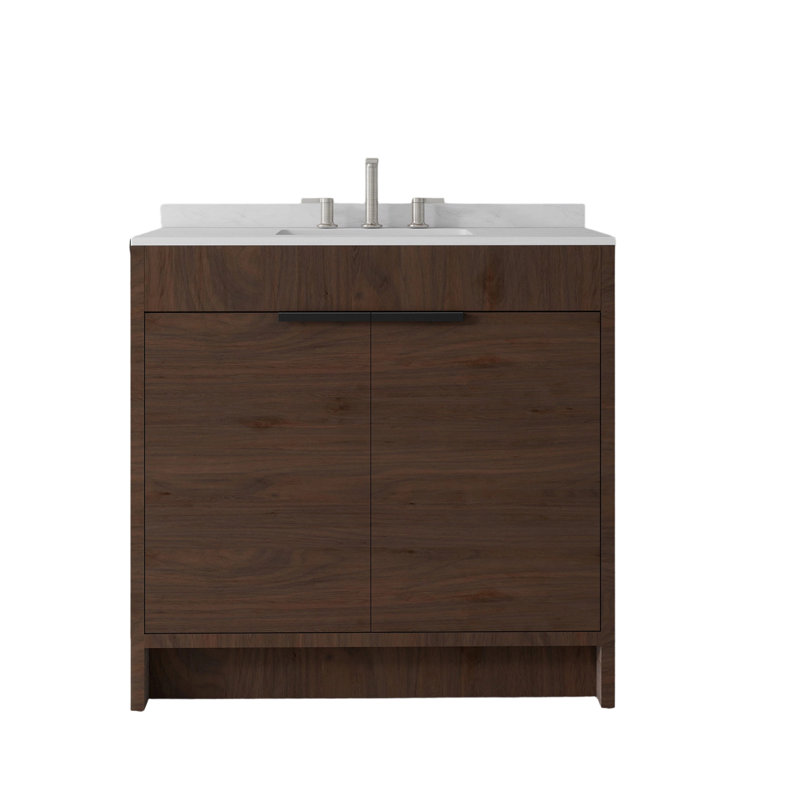 Meuble-lavabo autoportant avec lavabo, Brun, 36"