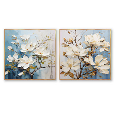 White And Gold Magnolia Petal Serenity - Magnolias Square Collage Set Of 2