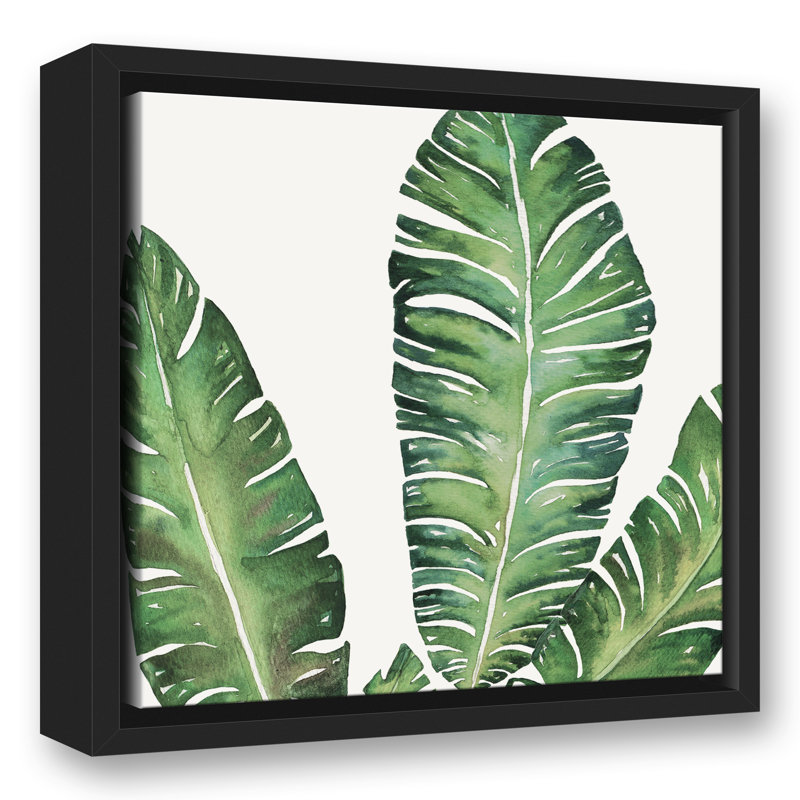 « banane leaves », reproduction de peinture à l’aquarelle sur toile, H 13,75 po x l 13,75 po, Cadre noir