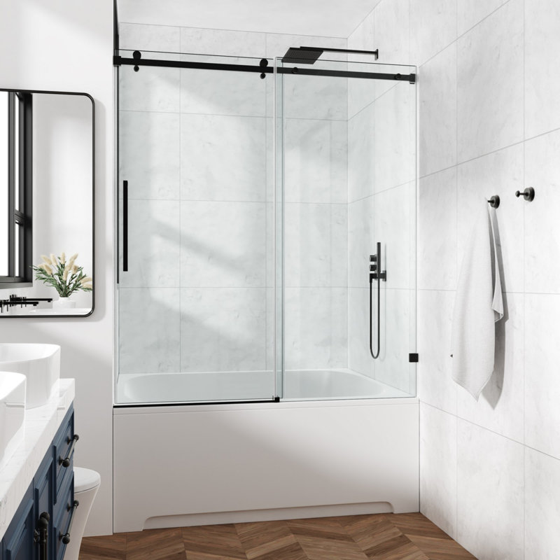 Porte de douche fixe et coulissante, Noir mat