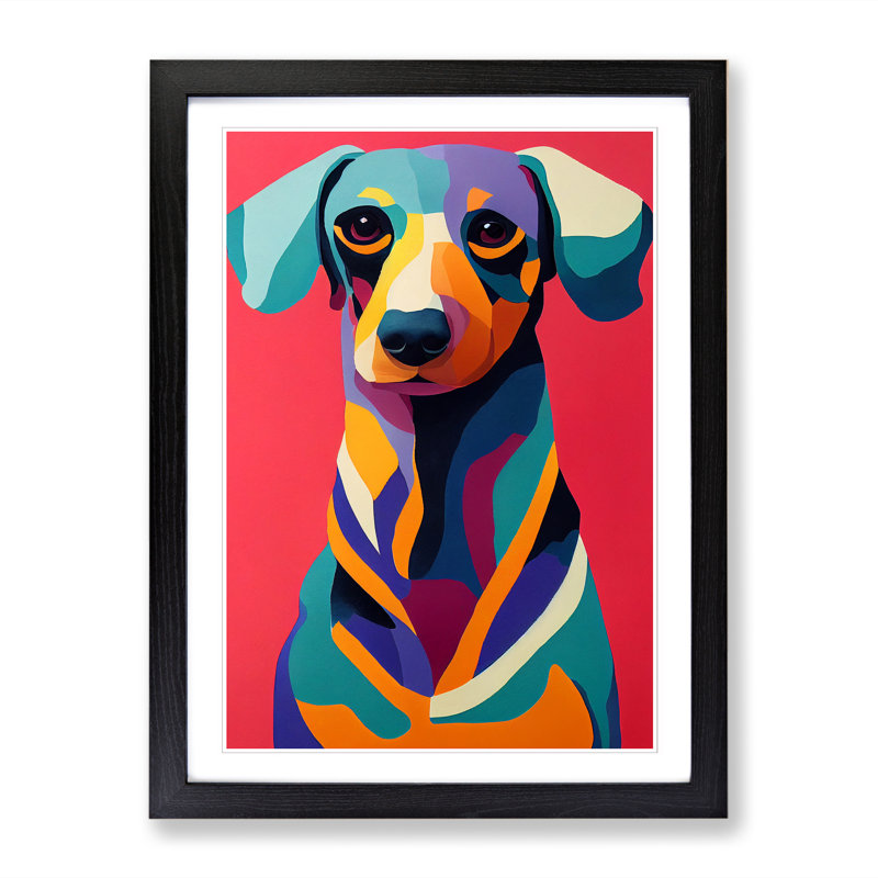 Dachshund in Colour Vol.4 - Wall Art, 46cm H x 34cm W x 2cm D, Walnut
