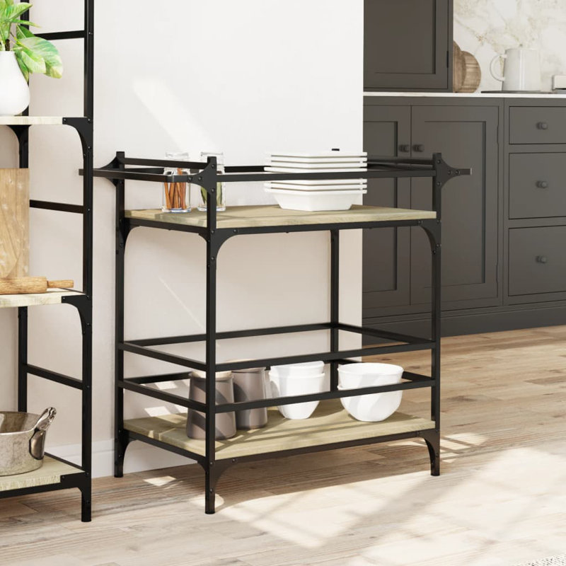 Newlon Metal Bar Cart, Sonoma Oak