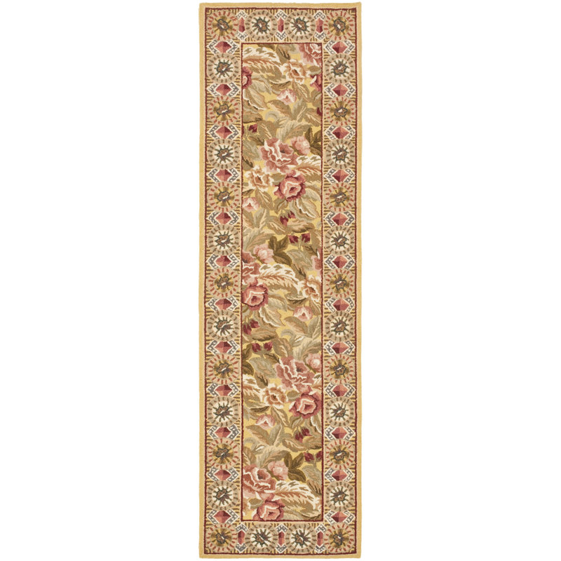 Kinchen Hand Hooked Wool Pile Floral Rug, Runner 2'6" x 12'