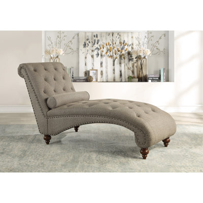 Moderne et élégant 1 pièce Méridienne capitonnée avec garniture cloutée et traversin confortable Meuble de salon en bois massif et contreplaqué