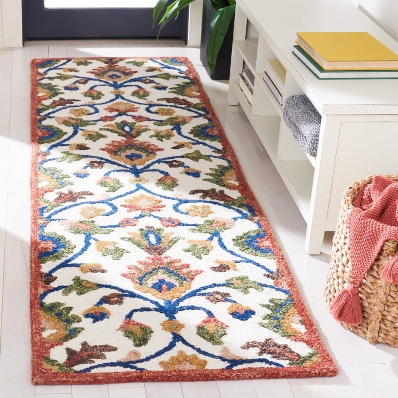 Blossom Hand Tufted Wool/Cotton Oriental Rug in Green/Ivory/Blue, Runner 2'3" x 8'