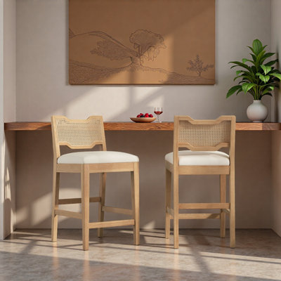 Sturdy Practical Farmhouse Barstools Set of 2,Upholstered Armless Iron Counter Stools with Natural Rattan Backrest for Kitchen Dining Island Table