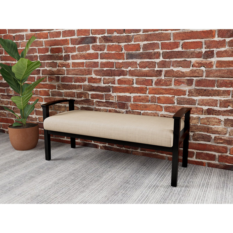 Banc en bois massif Amherst, Noir, Chambray calcaire