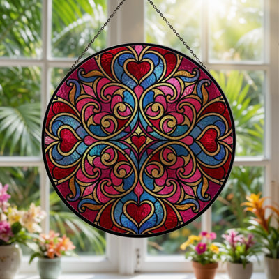 Panneau de vitrail Heart Scroll