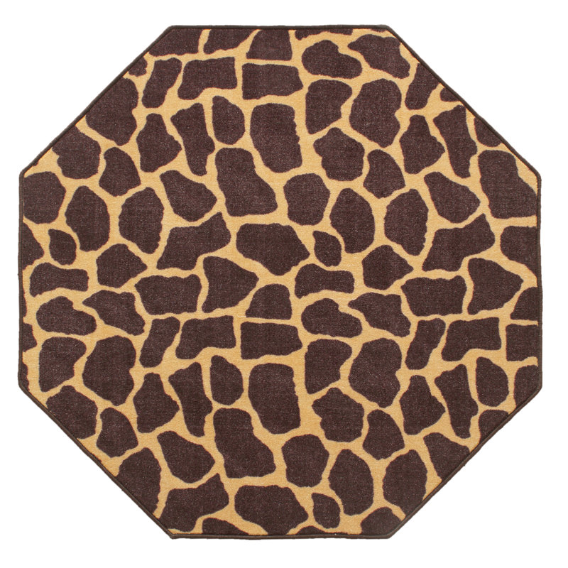 Tapis brun / brun clair à imprimé animal, Octogone 7 pi