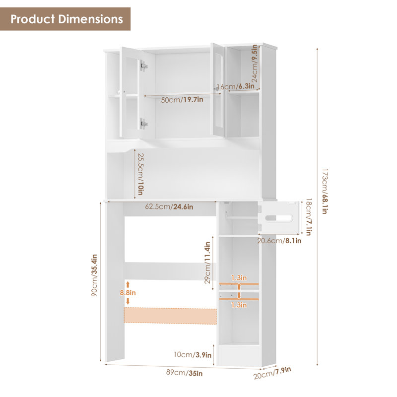 Armoire de rangement au-dessus de la toilette, organisateur de salle de bain avec tablette réglable et porte-papier hygiénique intégré
