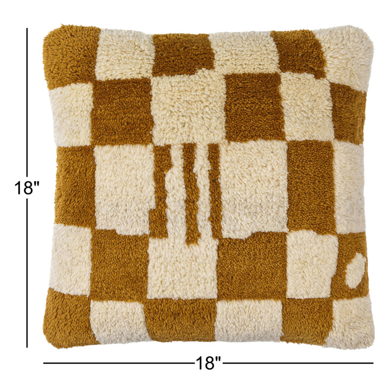 Raven Checkered Wool Blend Throw Pillow, Pillow Cover Only - No Insert, 18" x 18", Ivory