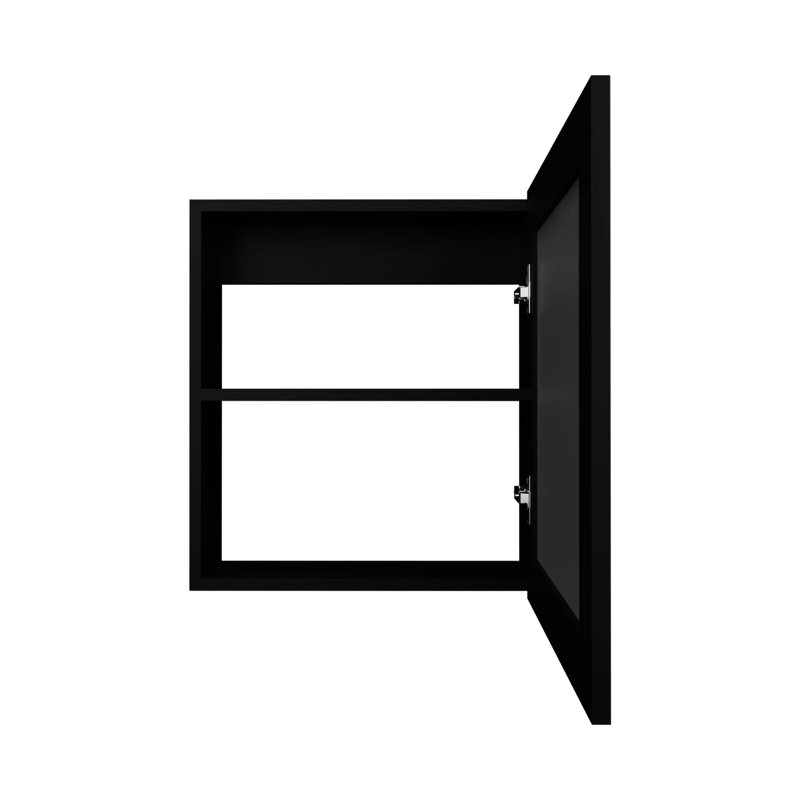 Armoire de rangement noire - salle de bain, 2 tablettes, porte miroir, fixation murale, panneau de particules, miroir 18,6 x 5,7 20,5 pouces, look moderne,