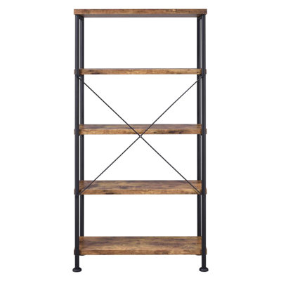 Bibliothèque à 4 tablettes brun antique, style contemporain, dos ouvert, idéal pour la chambre à coucher, la construction et l'élégance