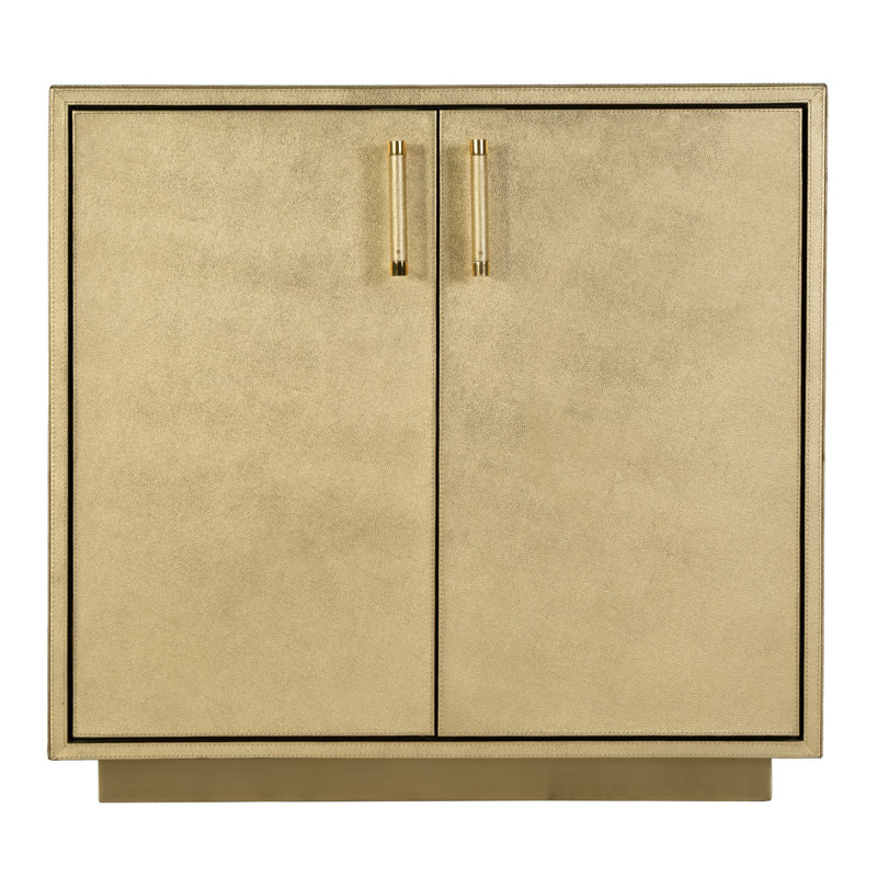 Sudie 32 in. W Wood and Leather 2 Door Accent Cabinet, Gold