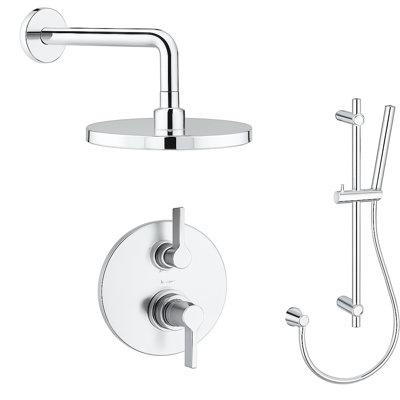 Brera Thermostatic Shower System with 2-Way Diverter, 8-Inch Rain Shower Head and Hand Shower with Slide Bar, Valve Included