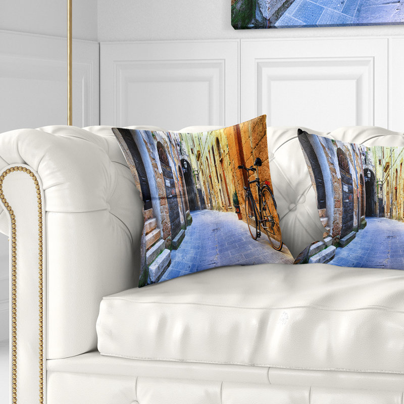 Coussin à imprimé urbain, rue illustrée de la vieille Italie, 16 po x 1 po, Coussin décoratif