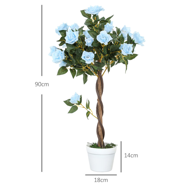 90cm Faux Rose Tree Plant in Pot, Light Blue