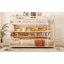 Lit superposé double XL avec étagères intégrées, éclairage aux couleurs changeantes et panneau perforé, beige-1439661679