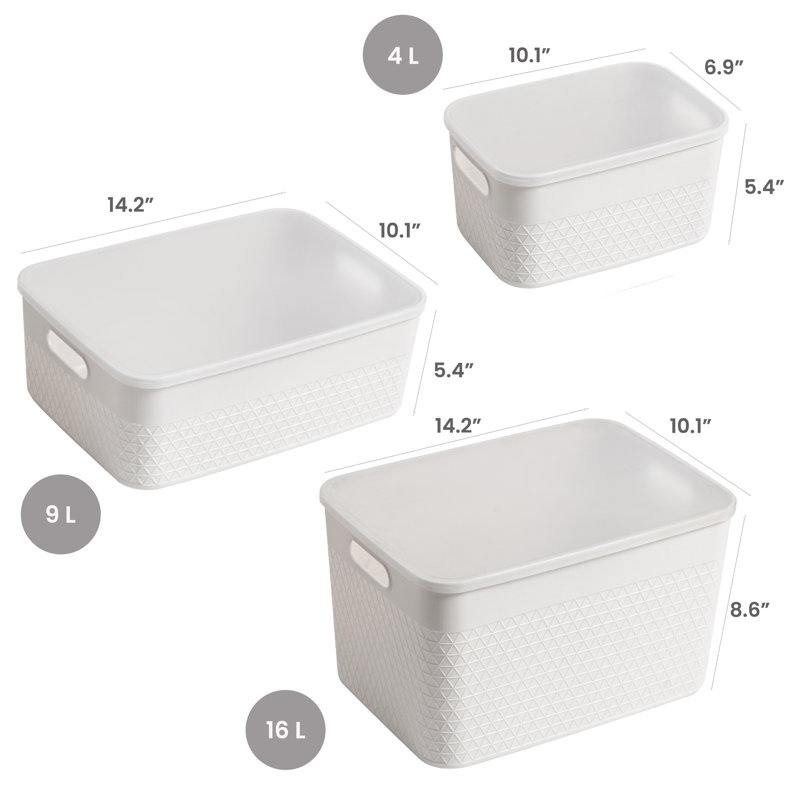 Ensemble de boîtes en plastique, 16 L, 4, Blanc